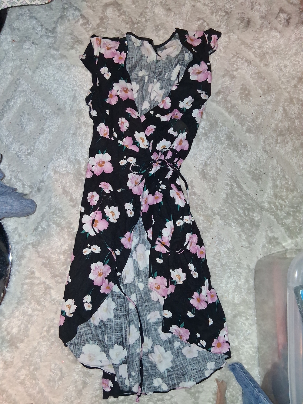 Aqua Black Maxi Dress with Pink Floral Print